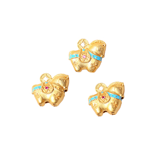 925纯银古法金镂空马上有钱款吊坠配件DIY装饰手链项链配件小坠子