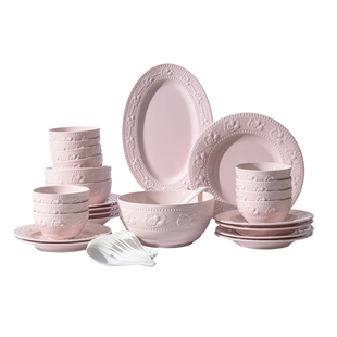 碗盘餐具家用2025新款纯色浮雕餐具套装陶瓷碗盘碗筷整套结婚礼物