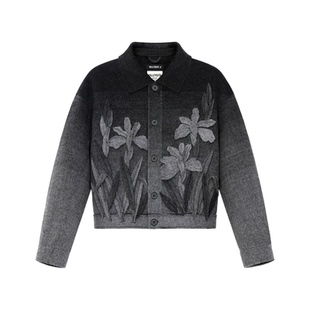 夜鸢 手工立体花朵渐变双面羊毛短夹克 山谷少年独立设计师男装