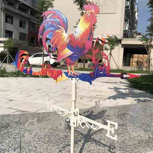 跨境热销新品爆款庭院艺户外公鸡铁摆件风向标彩色金属立体装饰