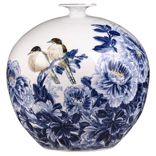 景德镇陶瓷器仿古手绘青花瓷桌面花瓶摆件客厅插花中式家居装饰品