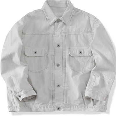 纯棉白色刷蜡做脏夹克