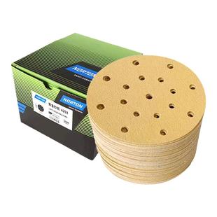 诺顿A293黄金砂6寸17孔干磨砂纸150mm植绒圆形汽车腻子打磨片砂纸