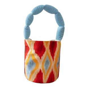 帆布包2025新疆艾德莱斯民族风文创西藏小众花纹旅游手提水桶包