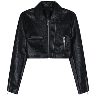 落落狷介小皮衣外套女黑色短款设计感小众机车风皮夹克外套小个子