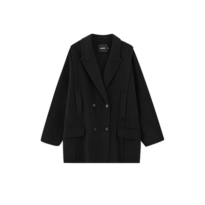 【100%绵羊毛】Jamor黑色时尚双面呢西装外套2024冬季新款上衣