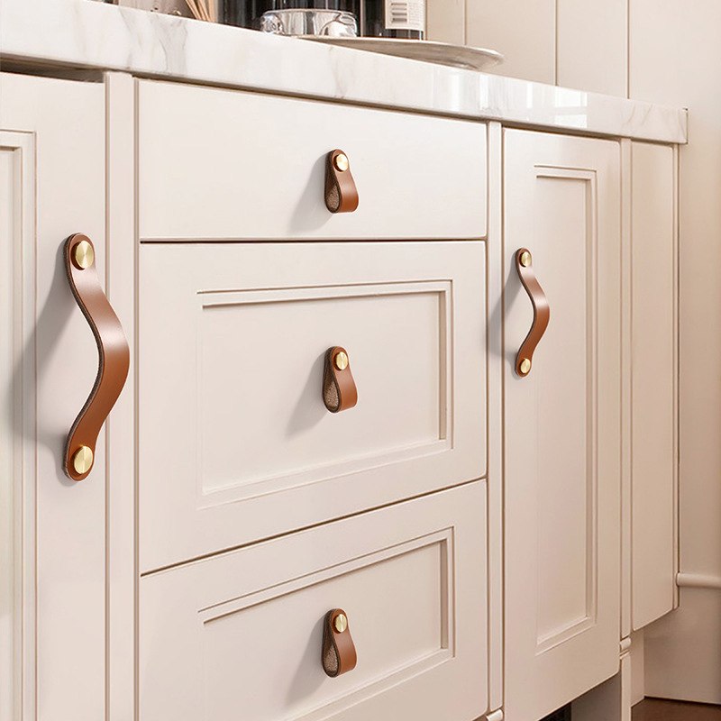 防撞皮拉手橱柜衣柜柜门抽屉皮革皮质橱柜拉手小孩房单孔软把手