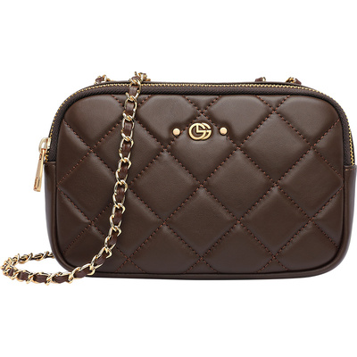 金利来真皮女包2025新款潮时尚百搭菱格双层斜挎包女士链条单肩包