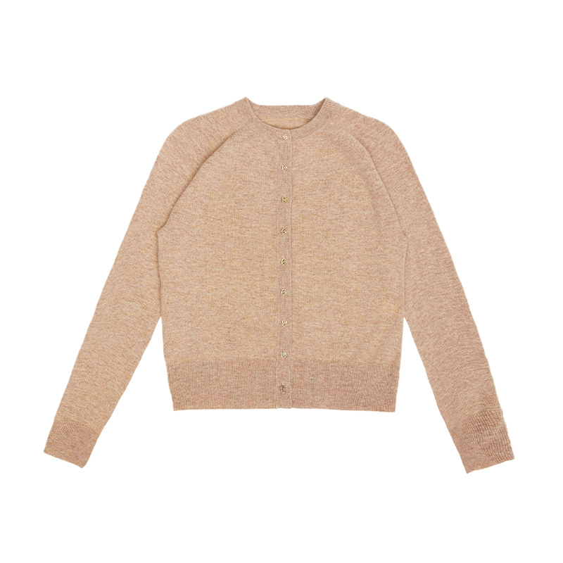 鹿王100%纯山羊绒衫女士圆领纯色针织开衫软糯保暖25年秋冬新款