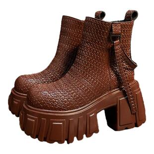 10cm高跟马丁靴女2025新款英伦风厚底粗跟短靴小个子增高切尔西靴