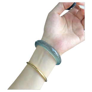 库里蓝高冰种玉髓玛瑙手镯马料正圈晴水玉镯远山黛天然手镯女款