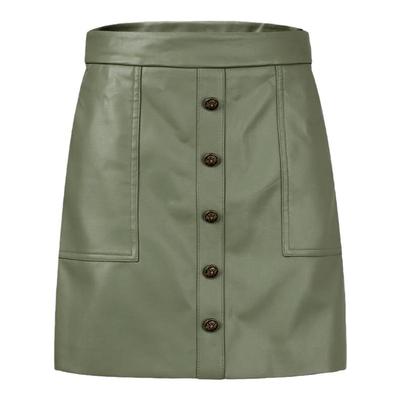 曼德诗绿色短款冬季百搭风皮裙