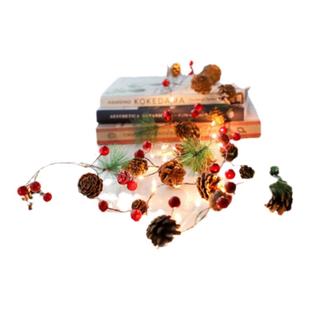 圣诞节装饰松果藤条灯串圣诞挂件橱窗场景布置圣诞树挂饰拍照道具