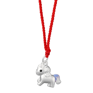 长款红绳儿童项链女童男孩小马吊坠纯银999本命年生日礼物银饰品