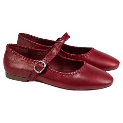 fed红色玛丽珍鞋秋季新款女鞋软底真皮鞋复古单鞋女S0820-YAB101