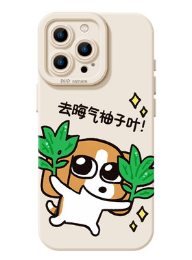 去晦气柚子叶小狗手机壳适用苹果