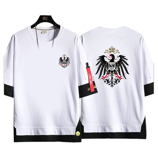 德意志第二帝国普鲁士德国衣服男女青少年纯棉假两件短袖T恤潮