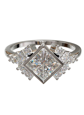 壹钻18K金公主方主石伴镶订婚戒