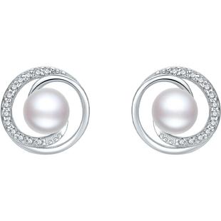 周六福耳钉淡水珍珠几何耳饰S925银优雅新年礼物送女友