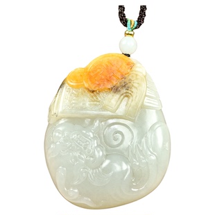 紫润轩新疆和田玉白玉籽料貔貅吊坠聚黄皮锦灰堆守护挂件传家级