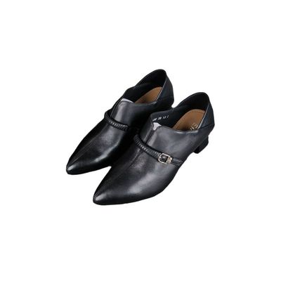 艾度粗跟真皮单鞋尖头高跟鞋羊皮