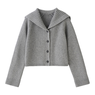 元品质 C家标准版型水手领羊毛针织开衫灰色毛衣外套25春季新