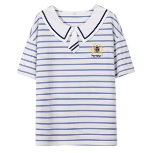 学生夏装女套装初中生学院风海军领新款高中生七分裤JK校服两件套