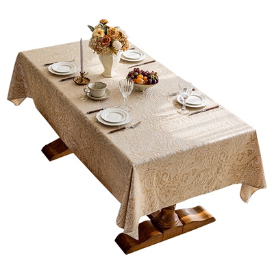 法式中古桌布轻奢高级餐桌布防水复古茶几盖布免洗白色提花新款