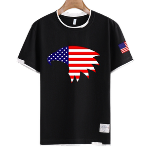 法国德国西班牙美国欧美国家国旗假两件短袖t恤衫男女半袖上衣服