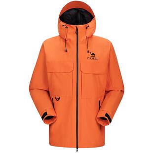 骆驼户外霞光橙冲锋衣男女防暴雨防水轻量单冲外套旅游亮色登山服