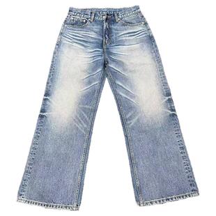 TBR 02战斗牛王 A字型cleanfit浅蓝水洗雪花纹宽松做旧直筒牛仔裤