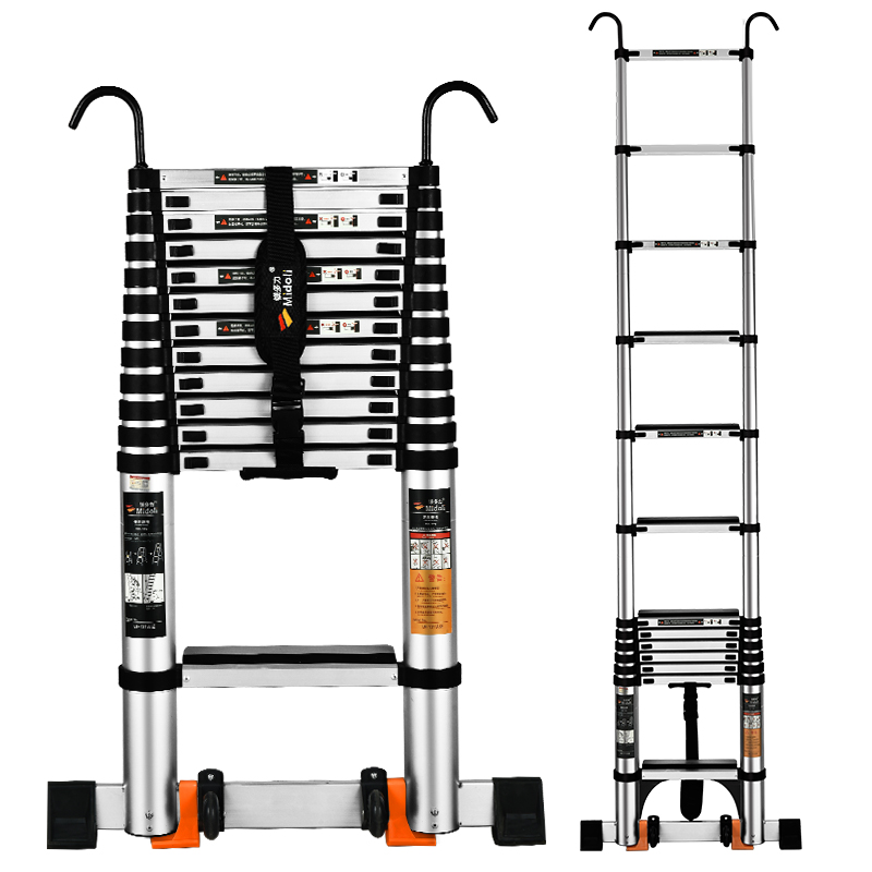 镁多力伸缩单面家用折叠升降楼梯加厚便携梯铝合金工程梯子带挂钩