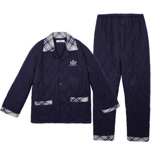 美标男土三层夹棉睡衣中年爸爸冬季保暖加厚外穿款冬季纯棉家居服