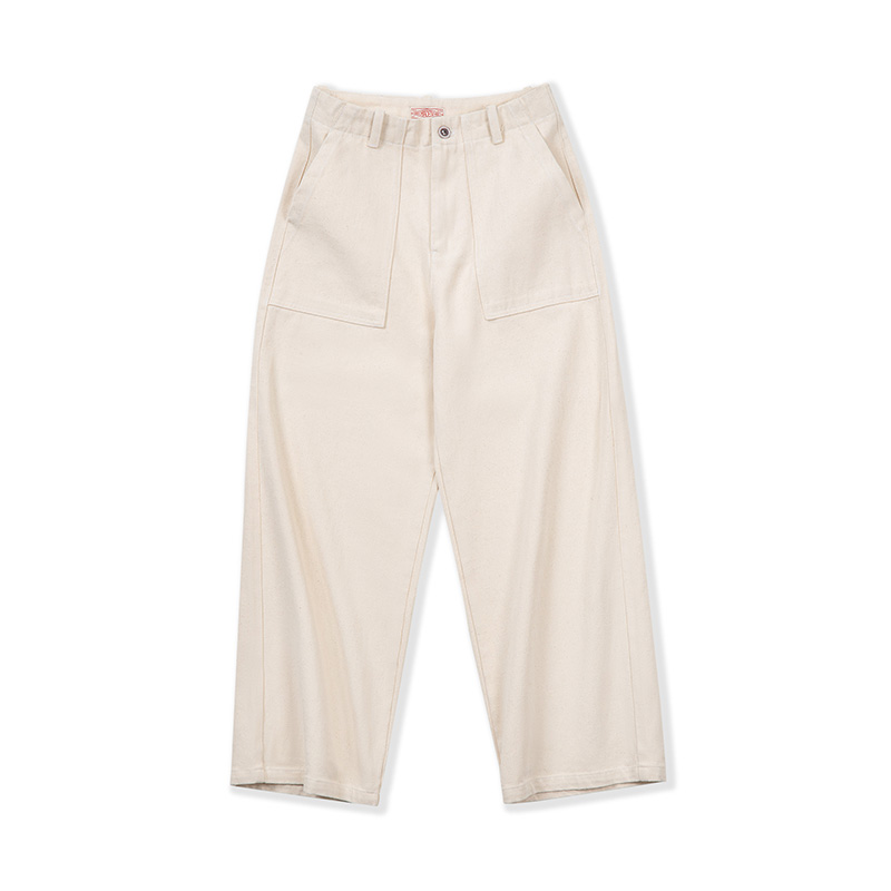 马登老钱风米白色直筒高腰阔腿牛仔裤垂坠感宽松工装休闲长裤子女