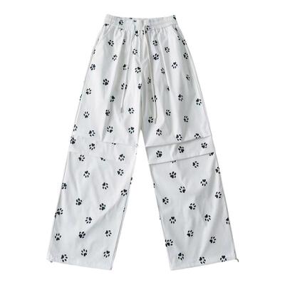Lovedeath狗爪印花白色休闲长裤