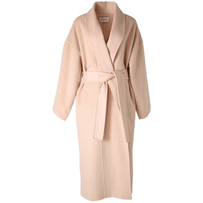 米粉色浴袍双面羊绒大衣毛呢外套