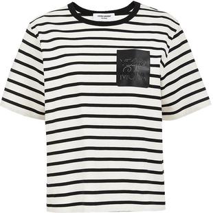 Vero ModaT恤2025夏秋新款含棉再生纤维素纤维条纹圆领正肩上衣