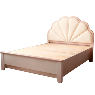 全实木粉色奶油风儿童床1.8米齐边软包床满铺床板套房组合