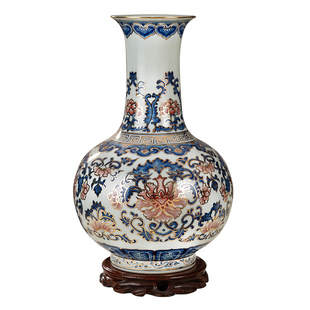 中式客厅玄关博古架高档摆件景德镇陶瓷花瓶手绘描金青花瓷礼盒装