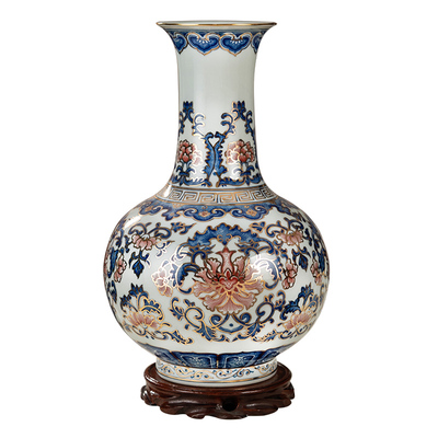 手绘描金青花瓷釉里红赏瓶礼盒装