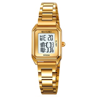 时刻美手表女士方块小金表多功能星期闹钟防水夜光学生秒表电子表