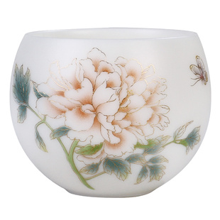 羊脂玉德化白瓷主人杯衡一中式牡丹罗汉杯个人杯单个陶瓷功夫茶杯