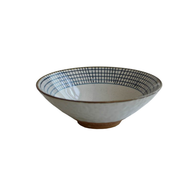包邮日式手绘格子粗陶陶瓷餐具饭碗泡面碗汤碗创意大号家用菜碗