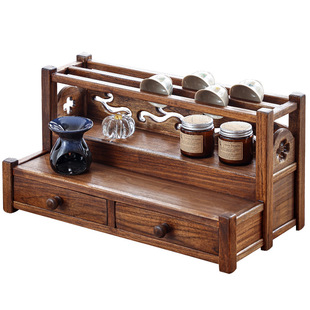 泰吉利柚木茶杯架实木茶具茶壶紫砂壶收纳架中式博古架小架置物架