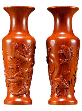 年年有余装饰花瓶家居中式木雕