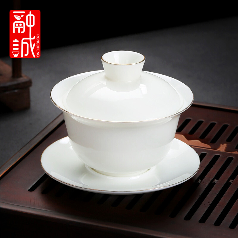 羊脂玉盖碗茶杯陶瓷单个高端大号泡茶功夫三才碗德化白瓷茶碗茶具-封面