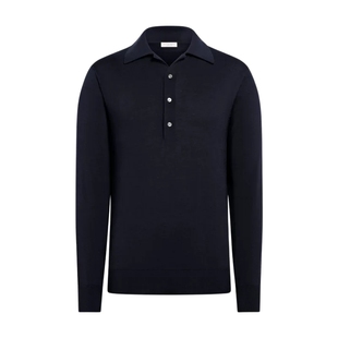 26早春新品SUITSUPPLY海军蓝棉混纺长袖 Polo 衫