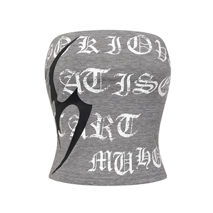 F383 美式复古字母印花抹胸背心女修身显瘦内搭打底辣妹上衣夏季