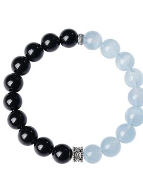 宫里上新天然海蓝宝黑曜石手链