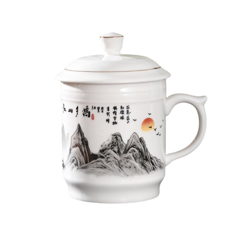 景德镇会议杯带盖家用陶瓷喝茶杯
